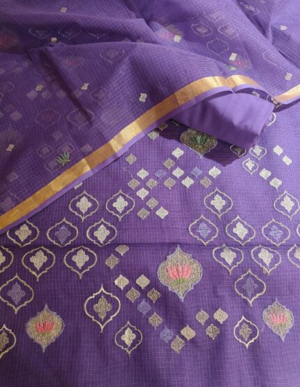 Kota Doria 3PC Zari & Thread Embroidered Suit