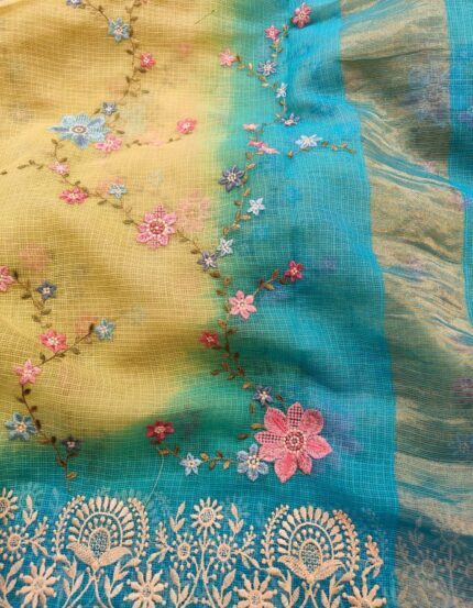 Shaded Kota Doria Embroidery Saree