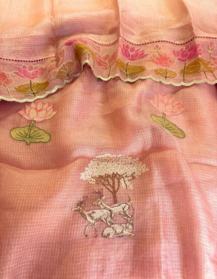 Luxury Kota Silk 3 Piece Suit Hand-Painted Organza Dupatta