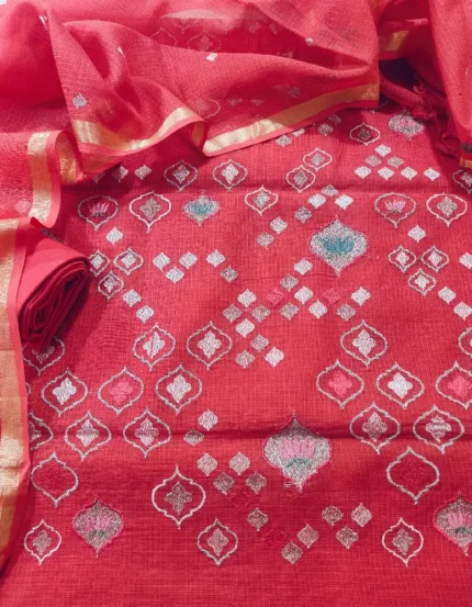 Kota Doria 3 Piece Suit Set with Zari & Thread Work