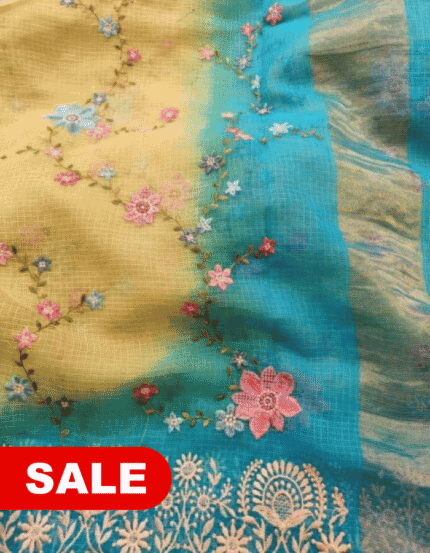 Shaded Kota Doria Embroidery Saree