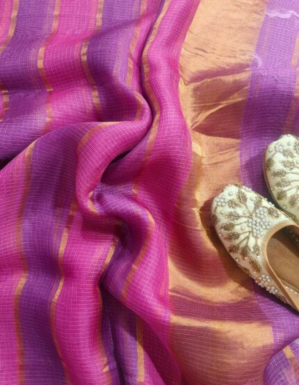 Kota Silk Saree with Rangkaat Dyeing & Zari Stripes