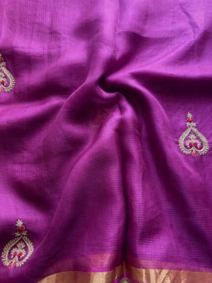 Kota Silk Handwork Booty Saree (Wine Shade)