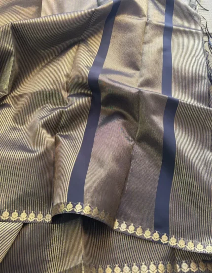 Banarsi Tissue Striped Golden Black Sari